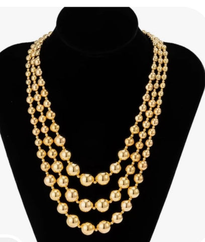 3 row gold ball necklace